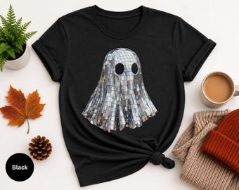 Disco Ghost Halloween Shirt, Mirror Ball Ghost Tee, Spooky Disco Graphic T-Shirt, Retro Halloween Shirt, Cute Ghost Gift