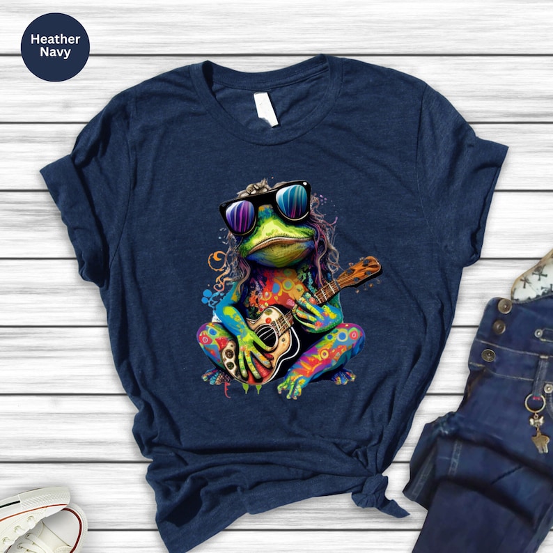 Hippie Shirt, Hippie Frog T-Shirt, Hippie Frog Playing Guitar Shirt, Hippie Life Tee, Frog Lover Gift, Boho Style Shirt, Bohemian Shirt Gift image 4