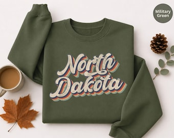 Retro North Dakota Crewneck Sweatshirt, Vintage ND State Pride Graphic