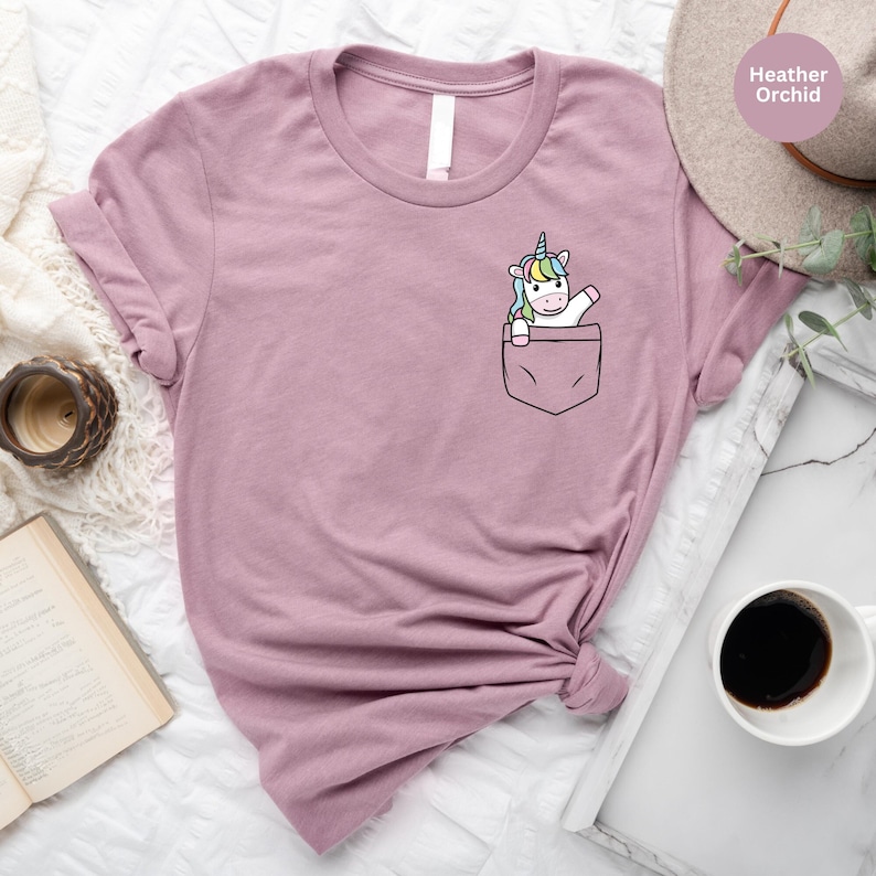 Pocket Unicorn T-Shirt, Cute Graphic Tee for Kids, Youth, Adult image 1