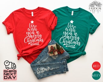 Camiseta "Te deseamos una Feliz Navidad": Camiseta del Árbol de Navidad Familiar