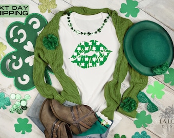 Shamrock Lips St Patricks Day T-Shirt: Irish Tee for Women