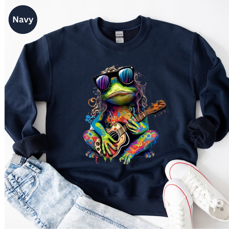 Hippie Shirt, Hippie Frog T-Shirt, Hippie Frog Playing Guitar Shirt, Hippie Life Tee, Frog Lover Gift, Boho Style Shirt, Bohemian Shirt Gift image 6