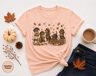 Cute Dachshund Fall Shirt, Autumn Wiener Dog Tee, Pumpkin Dog Graphic Shirt, Cozy Doxie Lover Gift, Fall Halloween T-Shirt