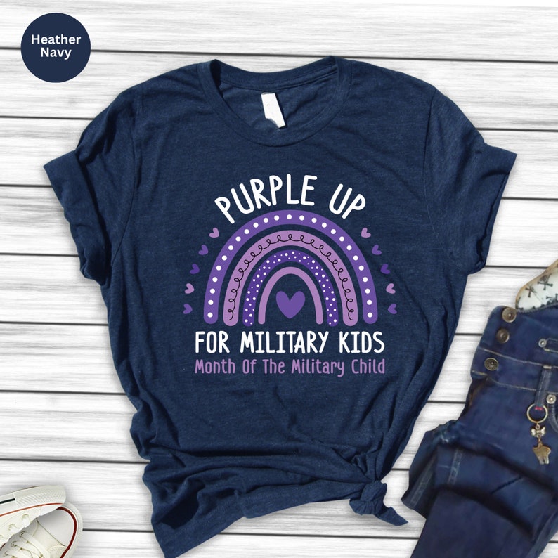 Purple Up Military Kids Shirt: Rainbow Military Child Tee image 4