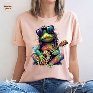 Hippie Shirt, Hippie Frog T-Shirt, Hippie Frog Playing Guitar Shirt, Hippie Life Tee, Frog Lover Gift, Boho Style Shirt, Bohemian Shirt Gift image 2