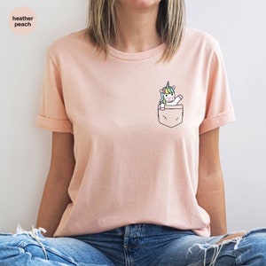 Pocket Unicorn T-Shirt, Cute Graphic Tee for Kids, Youth, Adult image 2