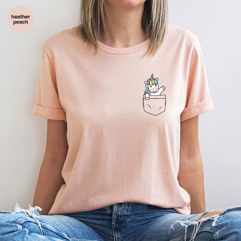 Pocket Unicorn T-Shirt, Cute Graphic Tee for Kids, Youth, Adult image 2