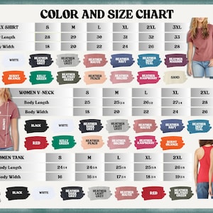 a women's shirt size chart with different colors