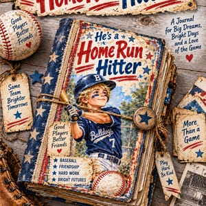 Home Run Hitter Baseball Junk Journal Kit | 30 utskrivbara sidor | Pojkars baseballklippbok, efemera, clipart och dagbokssidor, digitalt