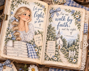 She Walks by Faith #2 Junk Journal Kit, Christian Printable Journal, Scripture Ephemera, Prayer Journal Pages, Faith Junk Journal, Digital