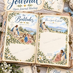 The Beatitudes Junk Journal Kit, 17 Printable Christian Pages, Scripture Ephemera, Digital Download, Bible Scrapbook & Faith Clip Art