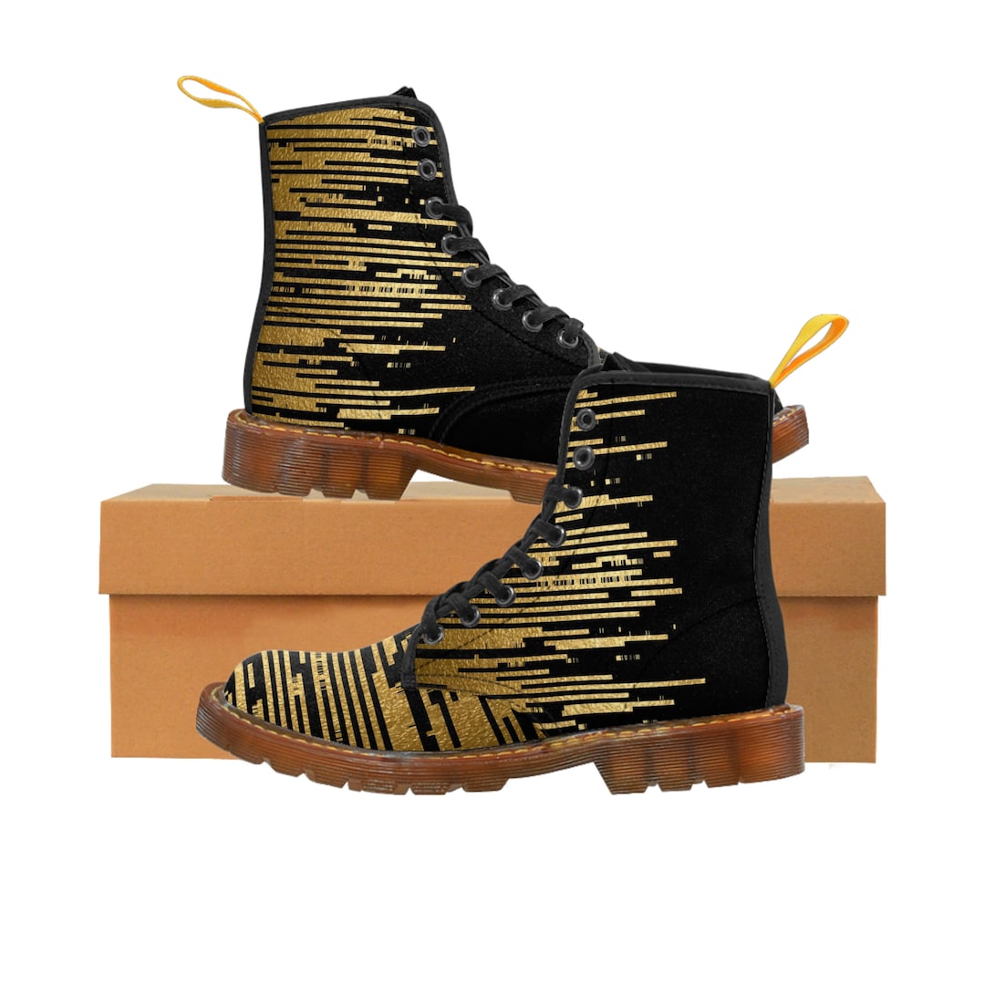 Women's Canvas Boots Black and Gold Boots Boots Modern Etsy
