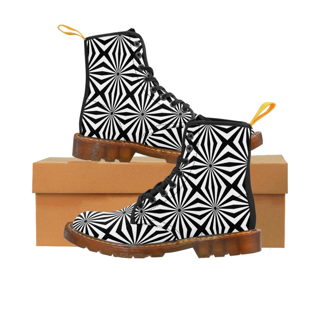 Women's Canvas Boots, Black and White Boots, Boots, Modern Boots, Art