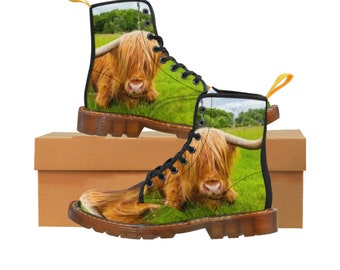 Damen Canvas Stiefel, Highland Cows, Stiefel, Damenstiefel,