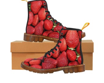 Women's Canvas Boots, Strawberries, boots, summer boots, spring boots, women's boots, girl's boots