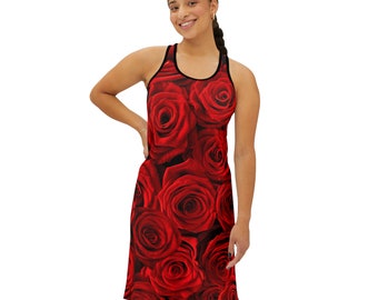 Women's Racerback Dress , Roses Dress, Dress, Red Dress