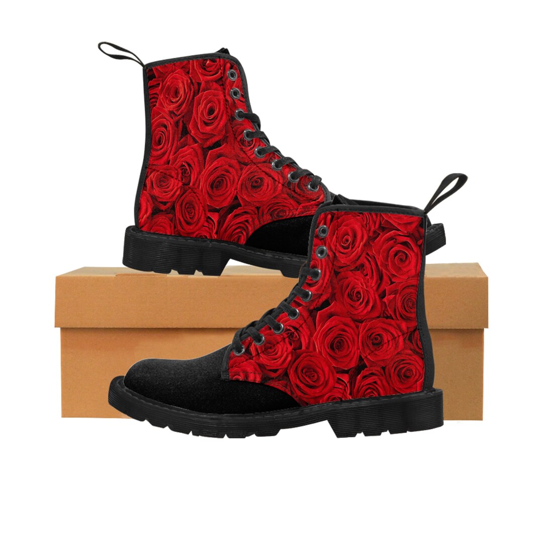 Women’s Canvas Boots Red Roses Women’s Boots With - Etsy