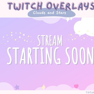 Animated Pastel Lofi Cloud and Stars Twitch Scenes and Overlays / Starting Soon,BRB,Stream Ending Scenes,  Just Chatting Gameplay Overlays