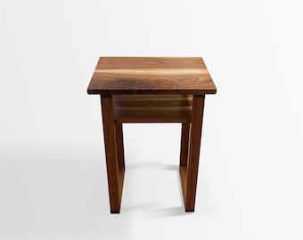 Black Walnut Side Table with Shelf | Black Walnut End Table | Adjustable Side Table | Walnut Nightstand