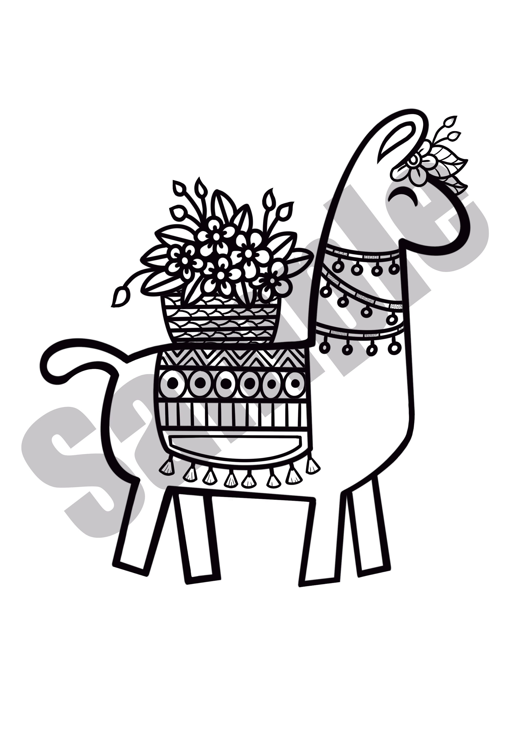 Llama Love colouring page DIGITAL DOWNLOAD wall art art | Etsy
