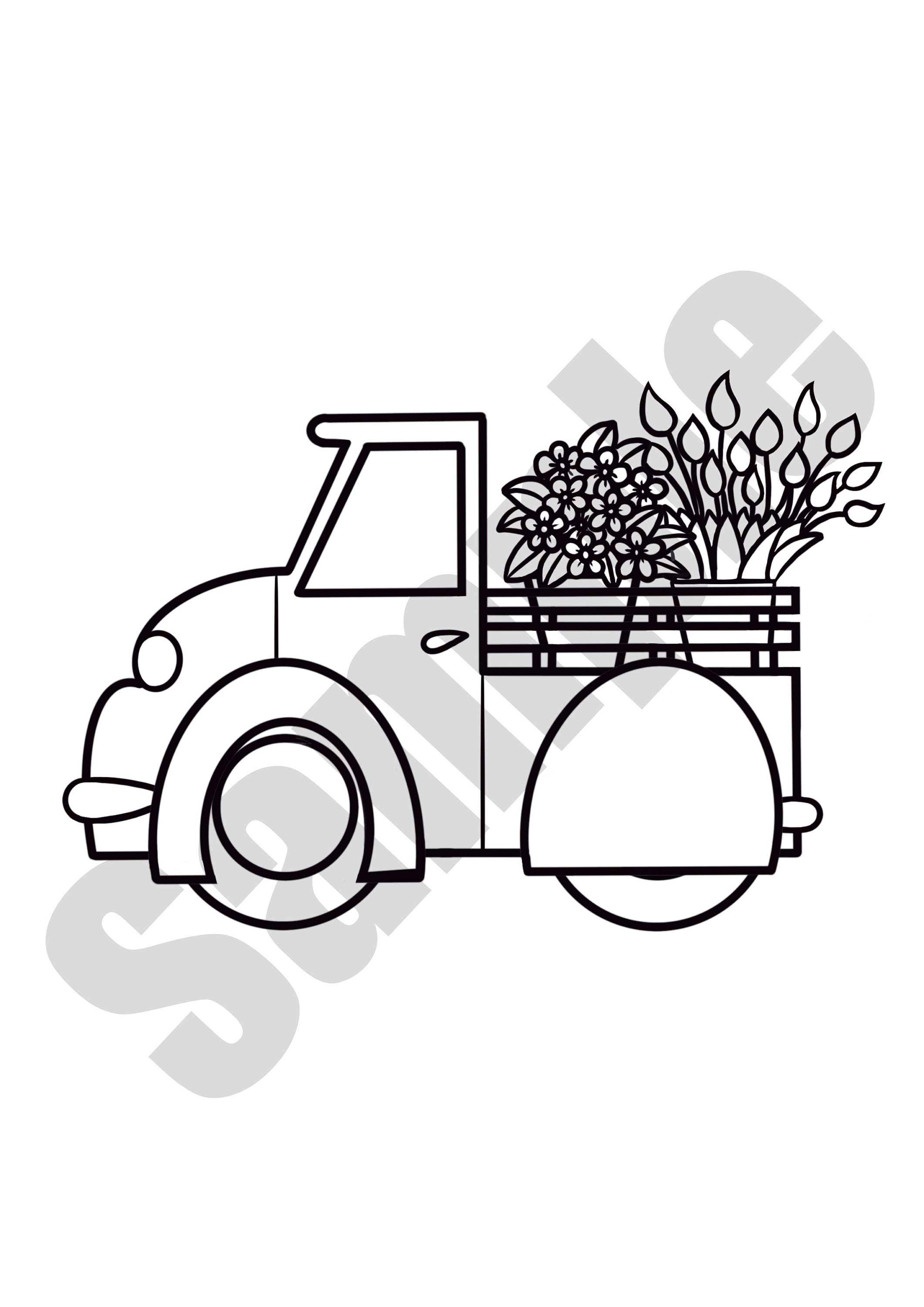 Flower Truck colouring page DIGITAL DOWNLOAD wall art kids | Etsy