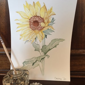 Unique handmade watercolor painting. Sunflower. Bring summer into your interior !