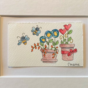 FLORES y ABEJAS ! Tarjetas de felicitación originales y únicas hechas a mano. Acuarela. ¡Tu tarjeta de felicitación también es una pintura!