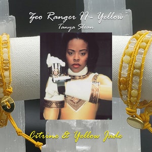 Bransoletka z koralików inspirowana Power Rangers Zeo Ranger II 2 Tanya Sloan z cytrynowożółtego jadeitu, koraliki z jadeitu, ręcznie robione na zamówienie