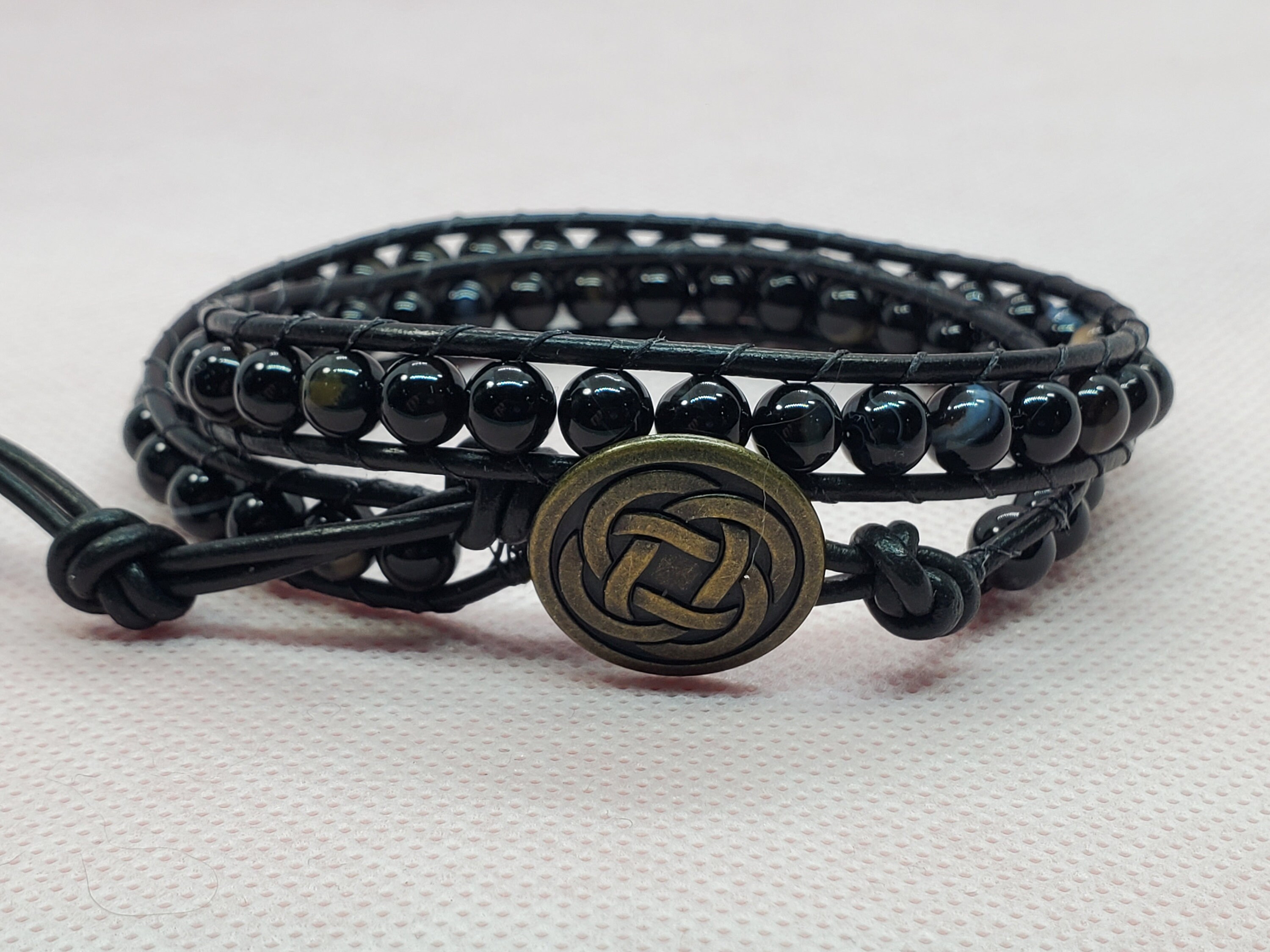Jewelry Adviser Beads 6mm Onyx Beads Leather Cord Multi Wrap Bracelet Jewelry Adviser Beads 6mm Onyx Beads Leather Cord Multi Wrap Bracelet