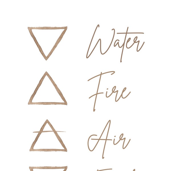 Four Elements Prints, Earth, Air, Fire, Water, Classical Elements, Magic, Minimalistic, Printable