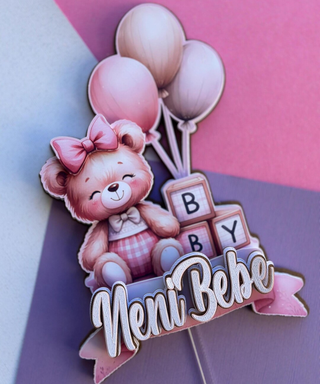 Pink Bear Cake Topper, Baby Shower Birthday Party Decor - Etsy
