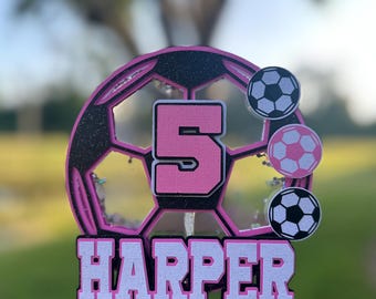 Personalized Soccer Cake Topper, Girl Birthday Party Decor