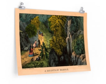 A Mountain Ramble Antique Lithograph 18x24 Print Currier and Ives