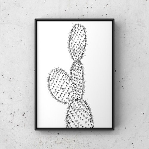 Cactus Print Black and White Plant Modern Minimalist Etsy