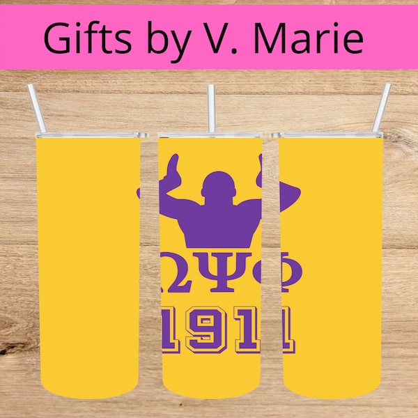 Omega Psi Phi 1911 Fraternity Skinny Tumbler Design, 20oz, Custom Template Mobile, Birthday, Party, Cricut, Silhouette, PNG