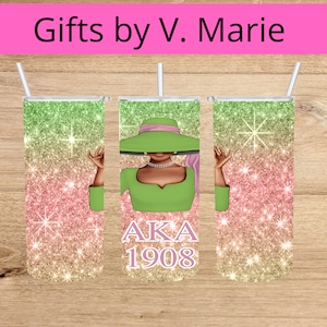 Alpha Kappa Alpha Sorority, Woman in Hat, aka, Skinny Tumbler Design, 20oz, Custom Template Mobile, Birthday, Party, Cricut, Silhouette, PNG
