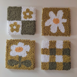 Handmade Punch Needle Coasters: Floral Mug Rug Set