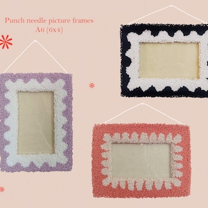A6 or 6x4 inch Photo Frame: Handmade Punch Needle Wall Art, Wavy Pattern