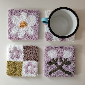 Punch needle coasters, handmade mug rug, cute coaster set, decorative mini rug, lilac set