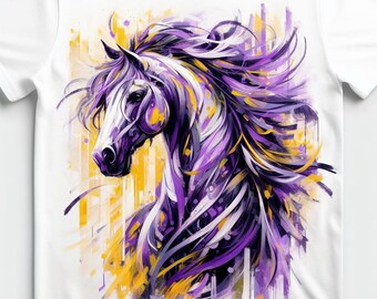 Hand painted t-shirt, painted horse, hand painting on textiles,  t-shirt with horse, purple horse