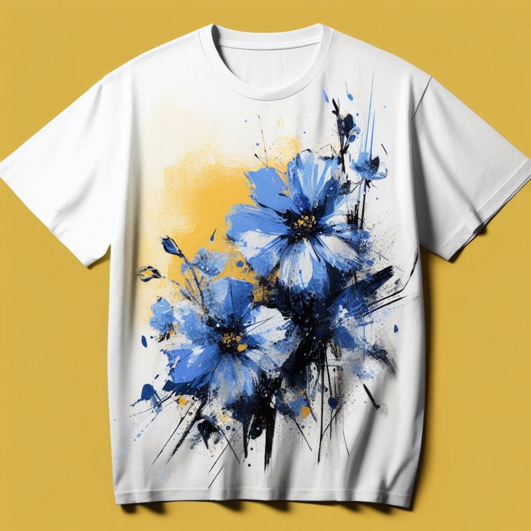 T-shirt dipinta a mano, fiori dipinti, pittura a mano su tessuto
