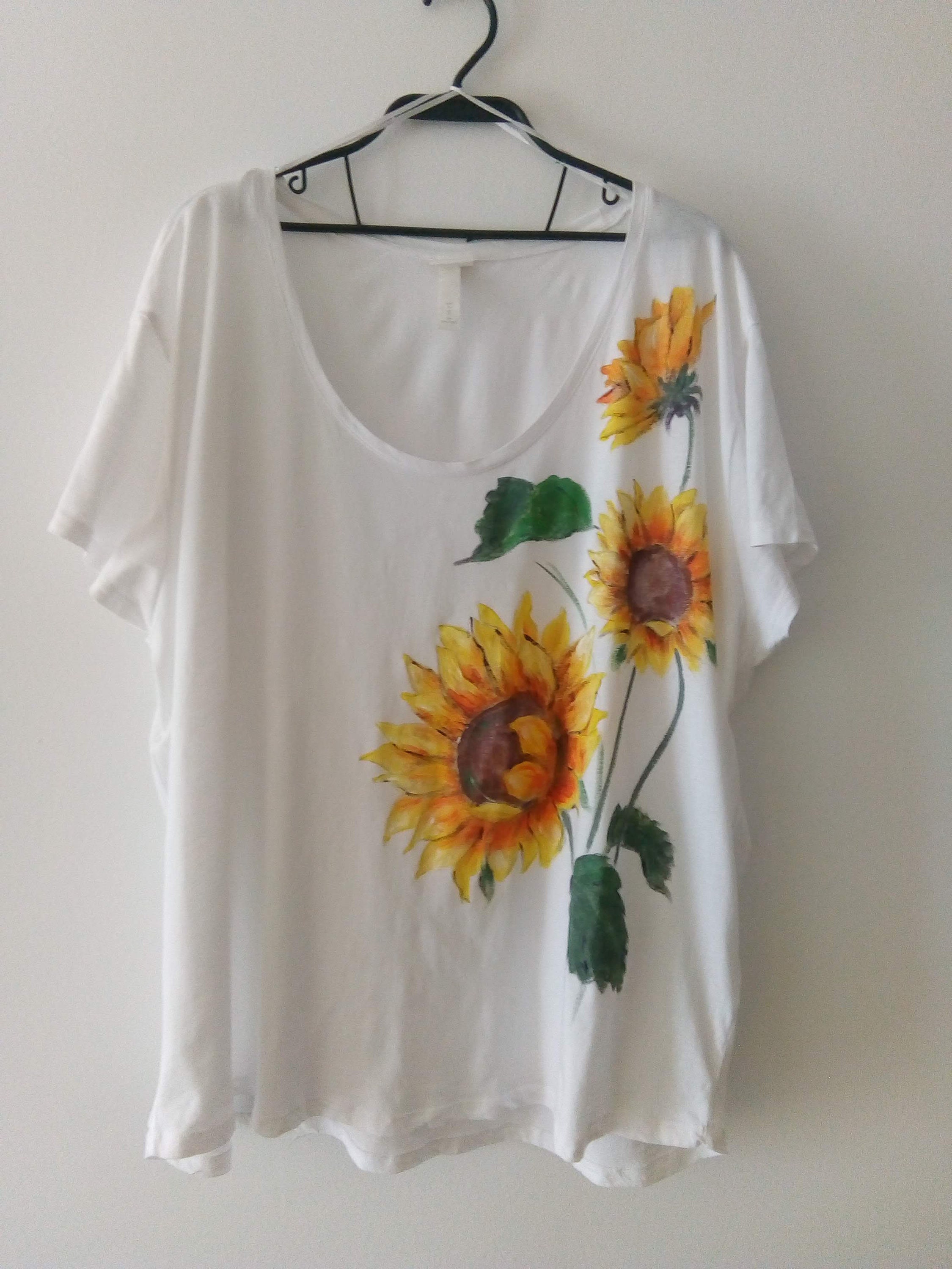 Hand Painted Tshirt, Sunflower - Etsy
