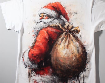 Custom t-shirt, Hand painted Santa Claus, Hand painted t-shirt, hand painting on textiles,  t-shirt with Santa, Christmas gift