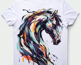 Hand painted t-shirt, painted horse, hand painting on textiles,  t-shirt with horse