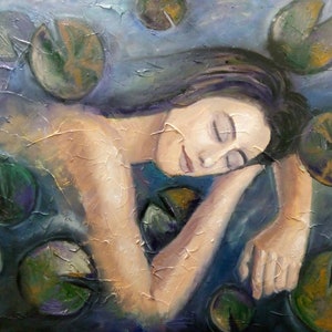 The Dream, Girl, Waterlilies, Modern Painting, Oil