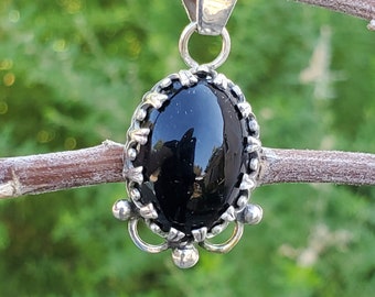 Natural Black Onyx Sterling Silver Pendant