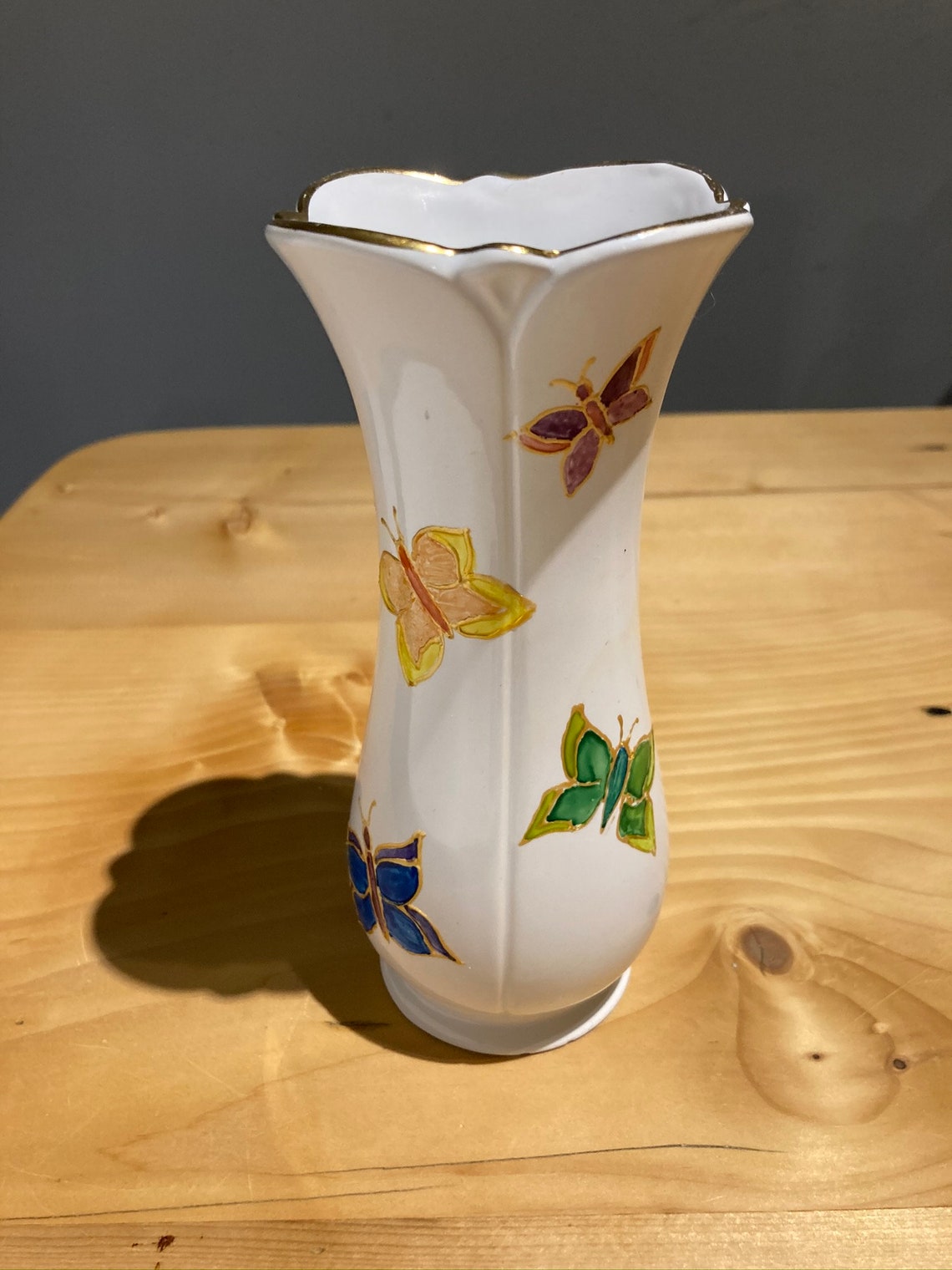 Hand Painted Butterfly Vase Small Ceramic Vase Gold Rim Etsy UK