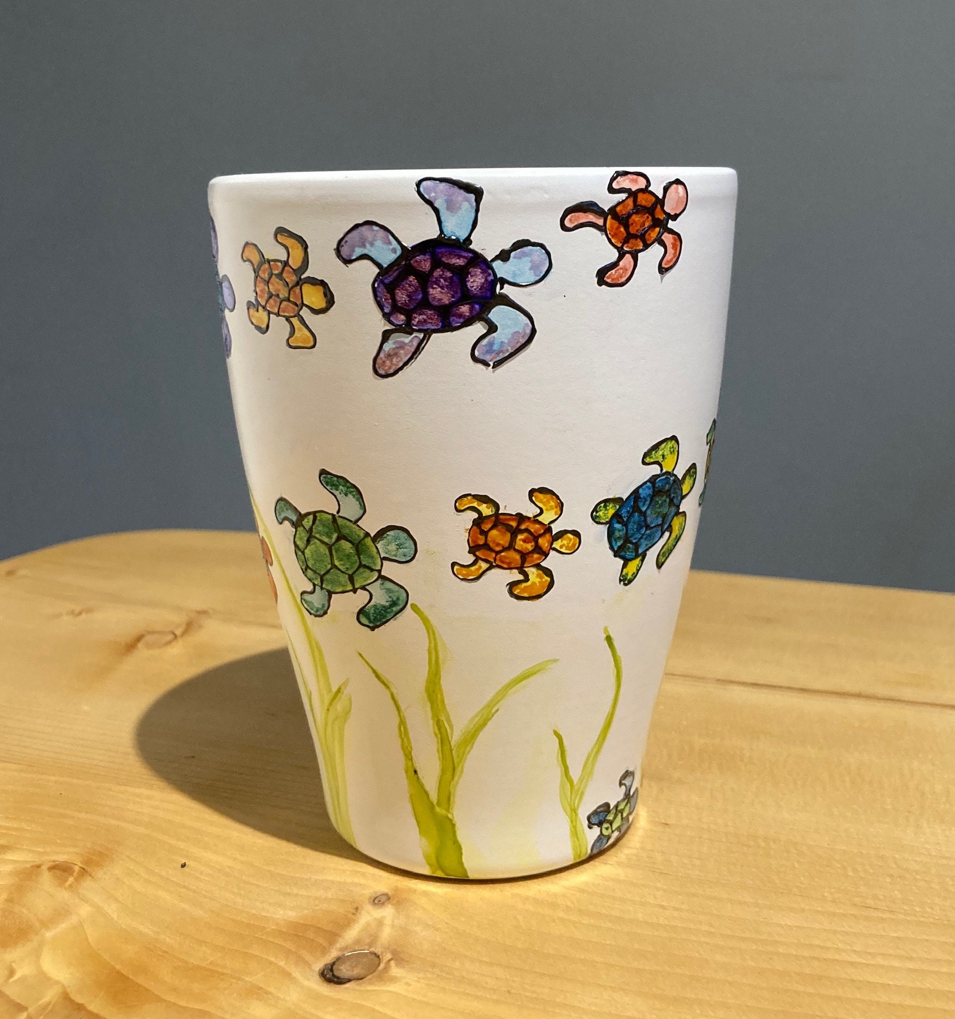 Hand Painted Turtle Vase Turtle Plant Pot Ocean Decor Etsy UK