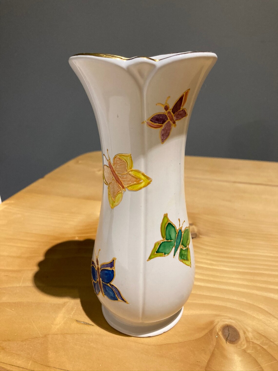 Hand Painted Butterfly Vase Small Ceramic Vase Gold Rim Etsy UK